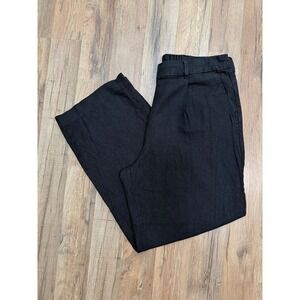 Old Navy Taylor Wide Leg Linen Pants Women L Black High Rise Elastic Waist